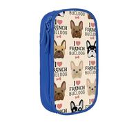 QGWDYYJQ I Love French Bulldog stampato grande capacità doppio strato astuccio cancelleria organizzatore portatile, Blu, Taglia unica, Portamonete