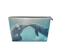 QGWDYYJQ Inverno Il delfino ha stampato la borsa cosmetica portatile della borsa di toilette di viaggio di cuoio stampata della pochette, Argento, Taglia unica