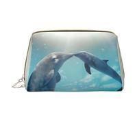 QGWDYYJQ inverno Il delfino stampato borsa di trucco in pelle borsa cosmetica portatile borsa da toilette borsa pochette, bianco, Taglia unica