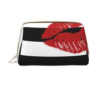 QGWDYYJQ Labbra stampate in bianco e nero strisce stampate borsa trucco in pelle borsa cosmetica portatile borsa da toilette pochette, bianco, Taglia unica