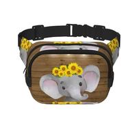 QGWDYYJQ Marsupio a doppio strato con stampa a pavimento in legno con girasole e elefante, Nero , Taglia unica