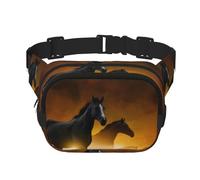 QGWDYYJQ Marsupio a doppio strato con stampa di cavalli neri in esecuzione, Nero , Taglia unica