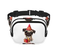 QGWDYYJQ Marsupio da viaggio a doppio strato con stampa di cucciolo di carlino con scritta "Happy Birthday", Nero , Taglia unica