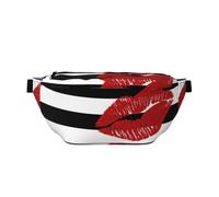 QGWDYYJQ Marsupio da viaggio con stampa a righe bianche e nere con stampa di labbra, Nero , Taglia unica