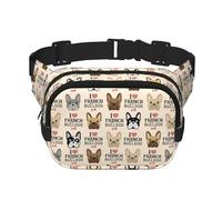 QGWDYYJQ Marsupio da viaggio con stampa di bulldog francese, quadrato, doppio strato, con scritta "I Love French Bulldog", Nero , Taglia unica