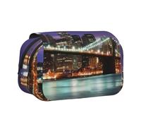 QGWDYYJQ New York Night - Astuccio porta penne a conchiglia con stampa a doppia conchiglia, organizer portatile, Nero , Taglia unica, Portamonete