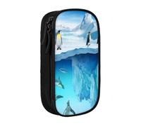 QGWDYYJQ Penguins On The Iceberg, astuccio portatile a doppio strato, con stampa, grande capacità, astuccio per cancelleria, Nero , Taglia unica, Portamonete