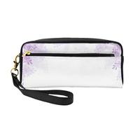 QGWDYYJQ Piccola borsa per il trucco con stampa di fiori lilla in fiore e portafoglio in vera pelle, Incorniciare fiori lilla in fiore, Taglia unica