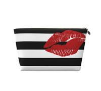 QGWDYYJQ Pochette portatile da viaggio in pelle stampata a righe bianche e nere con labbra stampate, Oro, Taglia unica