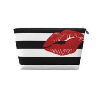 QGWDYYJQ Pochette portatile da viaggio in pelle stampata a righe bianche e nere con labbra stampate, Argento, Taglia unica