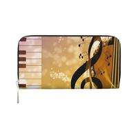 QGWDYYJQ Portafoglio portatile con zip e note musicali per pianoforte e violino, in vera pelle, Nero , Taglia unica