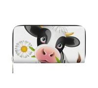 QGWDYYJQ Portafoglio portatile con zip in vera pelle stampata a forma di mucca carina, Nero , Taglia unica