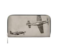 QGWDYYJQ Portafoglio portatile con zip in vera pelle stampata aeroplano della seconda guerra mondiale, Nero , Taglia unica