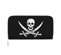 QGWDYYJQ Portafoglio portatile con zip in vera pelle stampata bandiera pirata, Nero , Taglia unica