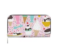 QGWDYYJQ Portafoglio portatile con zip in vera pelle stampata gelato dolce, Nero , Taglia unica