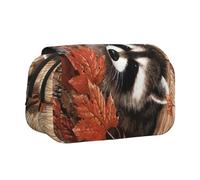 QGWDYYJQ Portapenne a conchiglia con stampa con foro per albero di procione in autunno, organizer portatile, Nero , Taglia unica, Portamonete