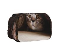 QGWDYYJQ Portapenne a conchiglia con stampa di gatto sotto la coperta, organizer portatile, Nero , Taglia unica, Portamonete