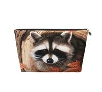QGWDYYJQ Raccoon in The Fall Tree Hole stampato borsa da toilette da viaggio in pelle borsa cosmetica portatile pochette, Argento, Taglia unica