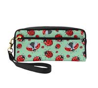 QGWDYYJQ Scarpe e trucco stampato Piccolo Sacchetto di Trucco Astuccio Astuccio In Vera Pelle Portafoglio, Coccinelle rosse su uno sfondo blu, Taglia unica