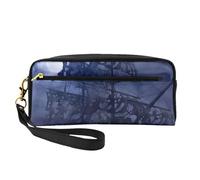 QGWDYYJQ Scarpe e trucco stampato Piccolo Sacchetto di Trucco Astuccio Astuccio In Vera Pelle Portafoglio, Barca a vela pirata luna piena, Taglia unica