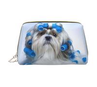 QGWDYYJQ Shih Tzu Dog stampato sacchetto di trucco in pelle borsa cosmetica portatile borsa da toilette pochette, bianco, Taglia unica