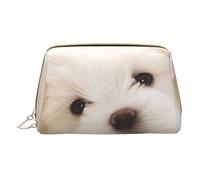 QGWDYYJQ Simpatico cucciolo maltese stampato borsa di trucco in pelle borsa cosmetica portatile borsa da toilette pochette, bianco, Taglia unica