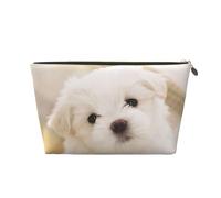 QGWDYYJQ Simpatico cucciolo maltese stampato in pelle da viaggio borsa cosmetica portatile pochette, Oro, Taglia unica