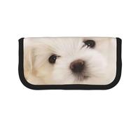 QGWDYYJQ Simpatico cucciolo maltese stampato tela penna caso cancelleria organizzatore portatile, Nero , Taglia unica, Portamonete