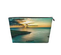 QGWDYYJQ Sunrise Over Hanauma Bay Oahu Hawaii borsa da toeletta da viaggio in pelle stampata borsa cosmetica portatile pochette, Oro, Taglia unica