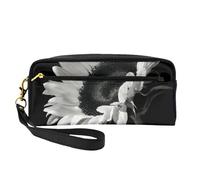 QGWDYYJQ Tazze da tè con rose romantiche shabby stampato piccola borsa trucco astuccio astuccio in vera pelle, Girasole Nero Grigio, Taglia unica