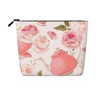QGWDYYJQ Tazze da tè con rose romantiche stampate in canapa finta borsa per il trucco borsa per il trucco quotidiano borsa da viaggio borsa da toilette, Nero , Taglia unica