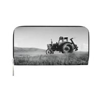 QGWDYYJQ Tractor Agricoltura Tranquil Stampato Vera Pelle Portafoglio Portatile Zip Portafoglio, Nero , Taglia unica