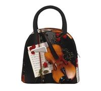 QGWDYYJQ Violino spartiti musicali stampati portatile pranzo Bag Lunch Organizer grande palmare isolato bento bag