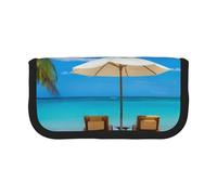 QGWDYYJQ White Beach Tropical Sea - Astuccio in tela per cancelleria, portatile, motivo: mare tropicale, Nero , Taglia unica, Portamonete