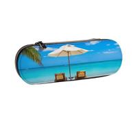 QGWDYYJQ White Beach Tropical Sea Stampato Astuccio in pelle Cancelleria Organizer Portamatite Portatile