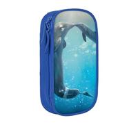QGWDYYJQ Winter The Delphin - Astuccio portamatite a doppio strato, grande capacità, con stampa delfino, organizer portatile, Blu, Taglia unica, Portamonete