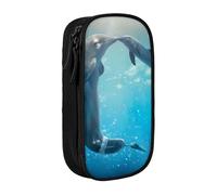 QGWDYYJQ Winter The Delphin - Astuccio portamatite a doppio strato, grande capacità, con stampa delfino, organizer portatile, Nero , Taglia unica, Portamonete