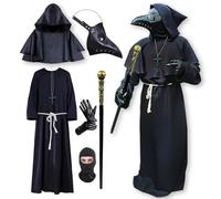 QGWJEKUI Costume da dottore della peste, maschera da dottore della peste con becco di uccello, costume per cosplay, Halloween, per adulti, uomini e donne (nero, L)