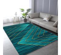 QGYFRE Tappeto Camera Tappetino Per Soggiorno Passatoia Antiscivolo 160x230CM verde moderno a righe dorate. Guida Corridoio Tappeti Grandi
