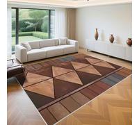 QGYFRE Tris Tappeti Camera Da Letto cuscini pavimento grandi 160x200cm Marrone Modello geometrico retro blu per il corridoio del soggiorno camerette bambini