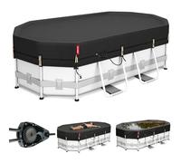 QH.HOME Copertura ovale invernale per piscina ovale Bestway/Intex/Coleman Frame 2025, tessuto resistente, durevole e antivento, con cricchetto a serraggio rapido, resistente al freddo e ai raggi UV