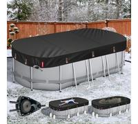 QH.HOME Copertura per piscina ovale 2025 2,7 x 4,7 m, con cricchetto brevettato a serraggio rapido, copertura ovale per piscine fuori terra [durevole, resistente agli strappi] con anelli portanti
