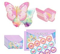QH-Shop Biglietto D'invito a Farfalla 12 pezzi Invito Compleanno Farfalla Biglietto Invito Compleanno Scritte Tedesco Carta di Invito Farfalla con Busta e Adesivo per Ragazze Ragazzi