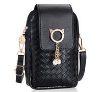 QH-Shop Borsa Tracolla Cellulare in Pelle Pu Mini Borsa a Tracolla per Telefono Carino Portafogli Donna con Pendente di Perle Tracolla Regolabile Nero