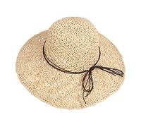 QH-Shop Cappello di Paglia di Donna, Traspirante Tesa Larga Cappello da Sole con Fiocco, Pieghevole Estate Cappello da Spiaggia per Viaggio, Vacanza o Fare Una Passeggiata(Beige)