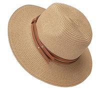 QH-Shop Cappello di Paglia Donna Pieghevole Cappello da Sole a Tesa Larga Cappello da Spiaggia Estivo Protezione UV per Giardinaggio Viaggio Pesca Vacanze (Kaki)