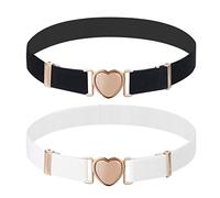 QH-Shop Cintura Elastica per Ragazze Cintura Regolabile Fibbia a Cuore Carino Cintura Uniforme per Jeans Vestito Gonne Giacche 2 Pezzi Nero Bianco