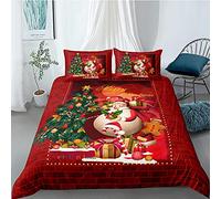 QHDXL Set Copripiumino Matrimoniale Completo 240x260 Stampa Natalizia Rossa Set di Biancheria da Letto Copripiumini in Microfibra Morbida con Chiusura a Cerniera e 2 federe Cuscino 50x75
