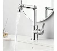 QHENS Miscelatore Lavabo Bagno, Prolunga Rubinetto Bagno, Rubinetto lavabo alto Girevole 360° con 2 Modalità ＆ Braccio Regolabile, Antigoccia ＆Anticalcare, Aeratore Rimovibile, Cromato