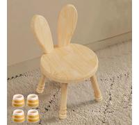 QHENS Sedia Bambini per Legno, Sedia per Bambini Massello con Orecchie di Coniglio 20cm, per Tavolo da Pranzo, Pittura e Gioco, 47cm (Seduta 27cm) x 30CM, Antiscivolo, per Bambini 2-8 Anni